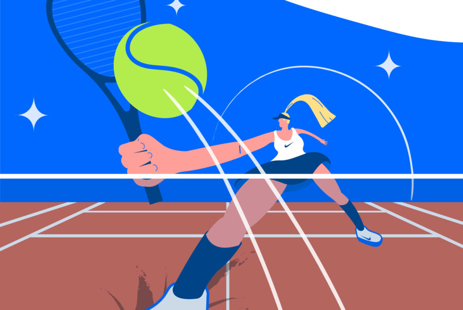 Illustration numérique d'une femme blonde qui joue au tennis par John Bertolini