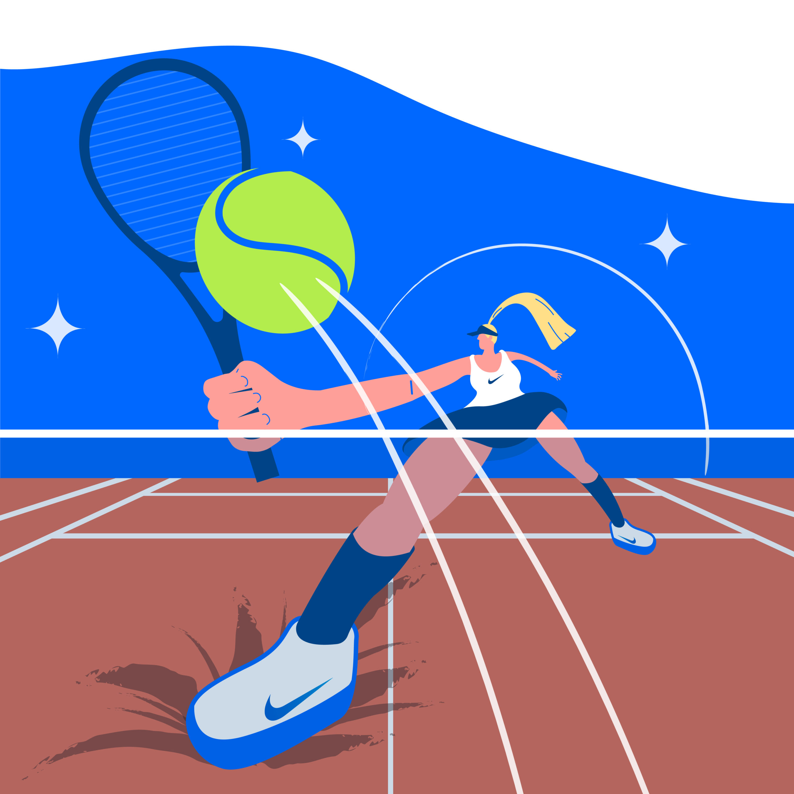 Illustration numérique d'une femme blonde qui joue au tennis par John Bertolini